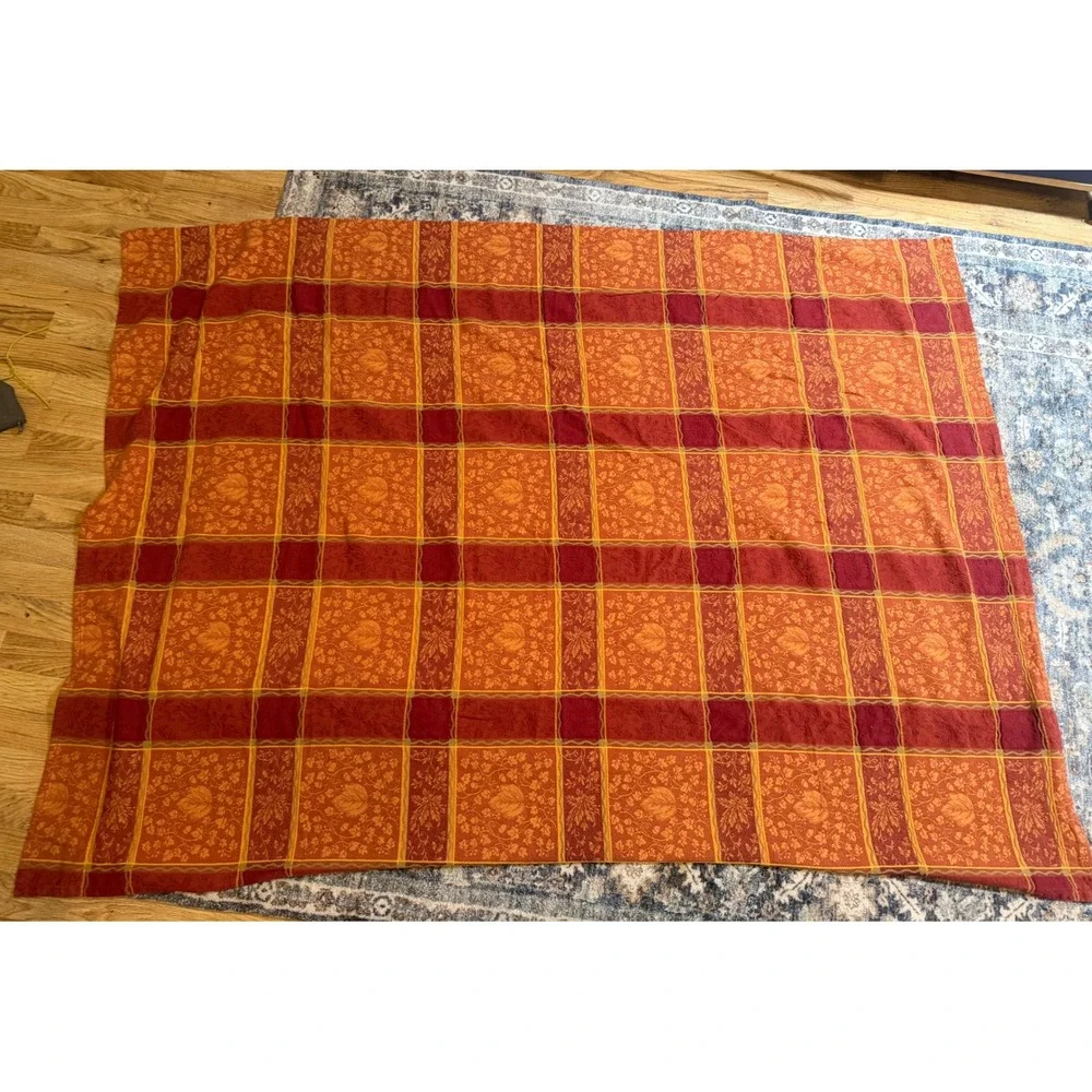 Fall Tablecloth Cotton Maple Leaf Burnt Orange Plus 7 Matching Napkins 52